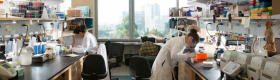 Two undergraduate research students in a lab.