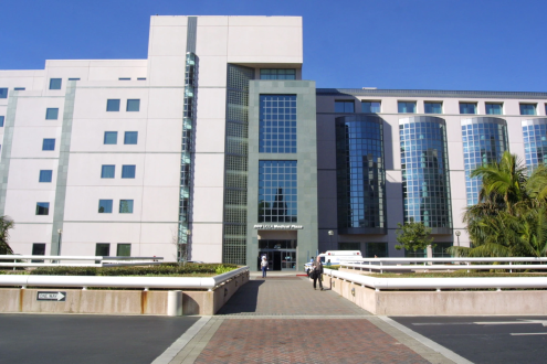 Many scientific and medical studies at UCLA face an uncertain future amid federal cuts. Pictured is UCLA Medical Center. (Mel Bouzad / Getty Images North America )